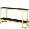 Casa Padrino Luxus Konsole Gold 150 x 40 x H. 76 cm - Konsole aus rostfreiem Stahl und Kunstmarmor