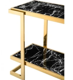 Casa Padrino Luxus Konsole Gold 150 x 40 x H. 76 cm - Konsole aus rostfreiem Stahl und Kunstmarmor