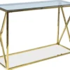 Casa Padrino Luxus Konsole Gold / Grau 120 x 40 x H. 78 cm - Edelstahl Konsolentisch mit Glasplatte - Luxus Möbel