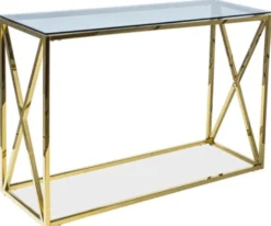 Casa Padrino Luxus Konsole Gold / Grau 120 x 40 x H. 78 cm - Edelstahl Konsolentisch mit Glasplatte - Luxus Möbel