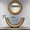 Casa Padrino Luxus Konsole Gold / Dunkelbraun 230 x 45 x H. 86 cm - Konsolentisch mit Glasplatte - Wohnzimmer Möbel - Hotel Möbel - Luxus Kollektion