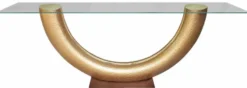 Casa Padrino Luxus Konsole Gold / Dunkelbraun 230 x 45 x H. 86 cm - Konsolentisch mit Glasplatte - Wohnzimmer Möbel - Hotel Möbel - Luxus Kollektion