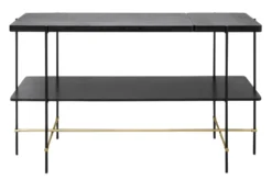 Casa Padrino Luxus Konsole Gold / Schwarz 140 x 40 x H. 90 cm - Konsolentisch mit gebürstetem Edelstahlgestell und schwarzen Eichenfurnier Flächen - Luxus Möbel