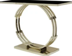 Casa Padrino Luxus Konsole Gold / Schwarz 120 x 40 x H. 82 cm - Rechteckiger Konsolentisch mit Glasplatte - Luxus Möbel - Wohnzimmer Möbel - Luxus Einrichtung - Wohnzimmer Einrichtung