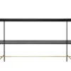 Casa Padrino Luxus Konsole Gold / Schwarz 180 x 40 x H. 90 cm - Langer Konsolentisch mit gebürstetem Edelstahlgestell und schwarzen Eichenfurnier Flächen - Luxus Möbel