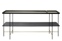Casa Padrino Luxus Konsole Gold / Schwarz 180 x 40 x H. 90 cm - Langer Konsolentisch mit gebürstetem Edelstahlgestell und schwarzen Eichenfurnier Flächen - Luxus Möbel