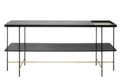 Casa Padrino Luxus Konsole Gold / Schwarz 180 x 40 x H. 90 cm - Langer Konsolentisch mit gebürstetem Edelstahlgestell und schwarzen Eichenfurnier Flächen - Luxus Möbel