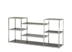 Casa Padrino Luxus Konsole im modernen Design aus poliertem Stahl und Rauchglas 160 x 38 x H. 75 cm