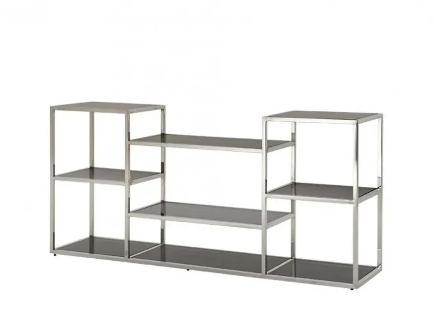 Casa Padrino Luxus Konsole im modernen Design aus poliertem Stahl und Rauchglas 160 x 38 x H. 75 cm