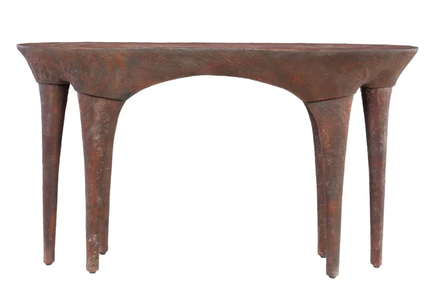Casa Padrino Luxus Konsole Kupferfarben 140 x 42 x H. 82 cm - Skulpturaler Konsolentisch in Alt-Kupfer Optik - Luxus Möbel