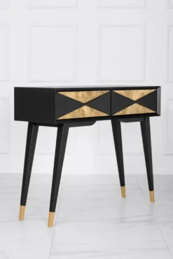 Casa Padrino Luxus Konsole Matt Schwarz / Antik Gold / Gold 100 x 35 x H. 80 cm - Verspiegelter Massivholz Konsolentisch mit 2 Schubladen - Luxus Möbel - Luxus Einrichtung
