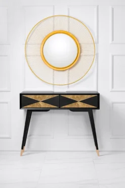 Casa Padrino Luxus Konsole Matt Schwarz / Antik Gold / Gold 100 x 35 x H. 80 cm - Verspiegelter Massivholz Konsolentisch mit 2 Schubladen - Luxus Möbel - Luxus Einrichtung