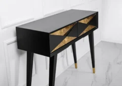 Casa Padrino Luxus Konsole Matt Schwarz / Antik Gold / Gold 100 x 35 x H. 80 cm - Verspiegelter Massivholz Konsolentisch mit 2 Schubladen - Luxus Möbel - Luxus Einrichtung