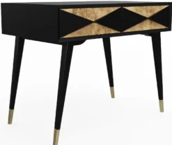 Casa Padrino Luxus Konsole Matt Schwarz / Antik Gold / Gold 100 x 35 x H. 80 cm - Verspiegelter Massivholz Konsolentisch mit 2 Schubladen - Luxus Möbel - Luxus Einrichtung