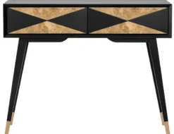 Casa Padrino Luxus Konsole Matt Schwarz / Antik Gold / Gold 100 x 35 x H. 80 cm - Verspiegelter Massivholz Konsolentisch mit 2 Schubladen - Luxus Möbel - Luxus Einrichtung