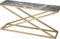 Casa Padrino Luxus Konsole Messing / Grau 150 x 40 x H. 74 cm - Rechteckiger Edelstahl Konsolentisch mit Marmorplatte - Wohnzimmer Möbel - Hotel Möbel - Luxus Möbel - Luxus Einrichtung