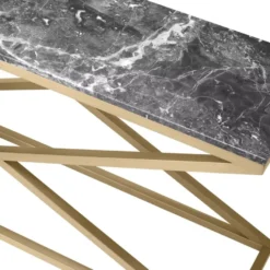 Casa Padrino Luxus Konsole Messing / Grau 150 x 40 x H. 74 cm - Rechteckiger Edelstahl Konsolentisch mit Marmorplatte - Wohnzimmer Möbel - Hotel Möbel - Luxus Möbel - Luxus Einrichtung