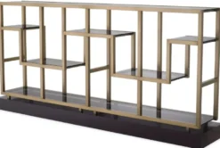 Casa Padrino Luxus Konsole Messing / Grau / Schwarz 213,5 x 34 x H. 104,5 cm - Rechteckiger Konsolentisch mit Glasplatten - Wohnzimmer Möbel - Hotel Möbel - Luxus Möbel - Luxus Einrichtung