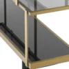 Casa Padrino Luxus Konsole Messingfarben / Schwarz 180 x 46 x H. 91 cm - Edelstahl Schrank mit Glasregalen - Regalschrank - Wohnzimmer Schrank - Büroschrank - Luxus Qualität