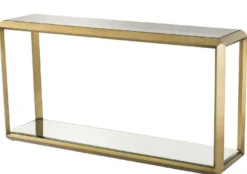 Casa Padrino Luxus Konsole Messingfarben / Schwarz 150 x 40 x H. 78 cm - Edelstahl Konsolentisch mit Glasplatte und Spiegelglas - Luxus Wohnzimmer Möbel