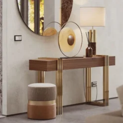 Casa Padrino Luxus Konsole mit Schublade Braun / Messing 140 cm - Luxus Möbel