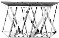 Casa Padrino Luxus Konsolen 5er Set in silber mit schwarzem Marmor 143 x 41 x H. 80,5 cm - Designer Hotel Möbel