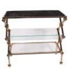 Casa Padrino Luxus Konsolentisch mit Fellauflage Gold / Schwarz 82 x 34 x H. 76 cm - Beistelltisch mit 2 Glasablagen