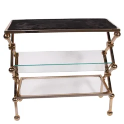 Casa Padrino Luxus Konsolentisch mit Fellauflage Gold / Schwarz 82 x 34 x H. 76 cm - Beistelltisch mit 2 Glasablagen