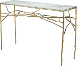 Casa Padrino Luxus Konsolentisch Gold 118 x 34,5 x H. 78,5 cm - Konsole mit Glasplatte - Luxus Möbel