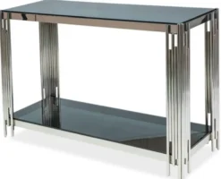 Casa Padrino Luxus Konsole Silber / Schwarz 120 x 40 x H. 78 cm - Edelstahl Konsolentisch mit getönten Glasplatten - Luxus Möbel