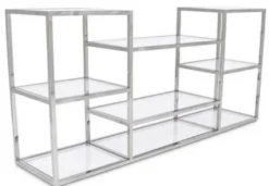 Casa Padrino Luxus Konsole Silber 160 x 38 x H. 75 cm - Edelstahl Konsolentisch mit Glasplatten