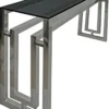 Casa Padrino Luxus Konsole Silber / Schwarz 150 x 38 x H. 75 cm - Metall Konsolentisch mit Glasplatte - Wohnzimmer Möbel - Luxus Möbel