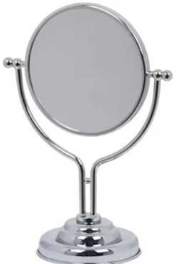 Casa Padrino Luxus Kosmetik Tischspiegel Silber 22,5 x 13 x H. 31 cm - Runder verstellbarer Badezimmer Schmink Spiegel - Badezimmer Accessoires - Luxus Qualität - Made in Italy