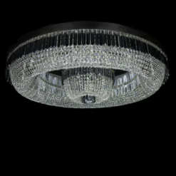Casa Padrino Luxus Kristall Deckenleuchte Silber Ø 120 x H. 26 cm - Prunkvolle Messing Deckenleuchte mit böhmischem Kristallglas - Barock Möbel - Edel & Prunkvoll
