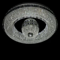Casa Padrino Luxus Kristall Deckenleuchte Silber Ø 120 x H. 26 cm - Prunkvolle Messing Deckenleuchte mit böhmischem Kristallglas - Barock Möbel - Edel & Prunkvoll