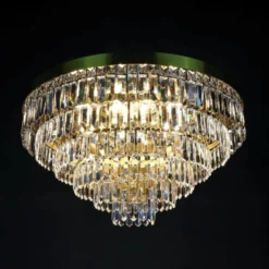 Casa Padrino Luxus Kristall Deckenleuchte Gold Ø 60 x H. 34 cm - Prunkvolle Messing Deckenleuchte mit böhmischem Kristallglas - Barock Möbel - Edel & Prunkvoll