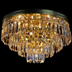 Casa Padrino Luxus Kristall Deckenleuchte Gold Ø 40 x H. 20 cm - Prunkvolle Messing Deckenleuchte mit böhmischem Kristallglas - Barock Möbel - Edel & Prunkvoll