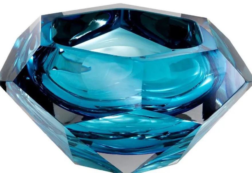 Casa Padrino Luxus Kristallglas Schüssel Blau 20 x 20 x H. 9,5 cm - Sechseckige Deko Schüssel - Luxus Accessoires
