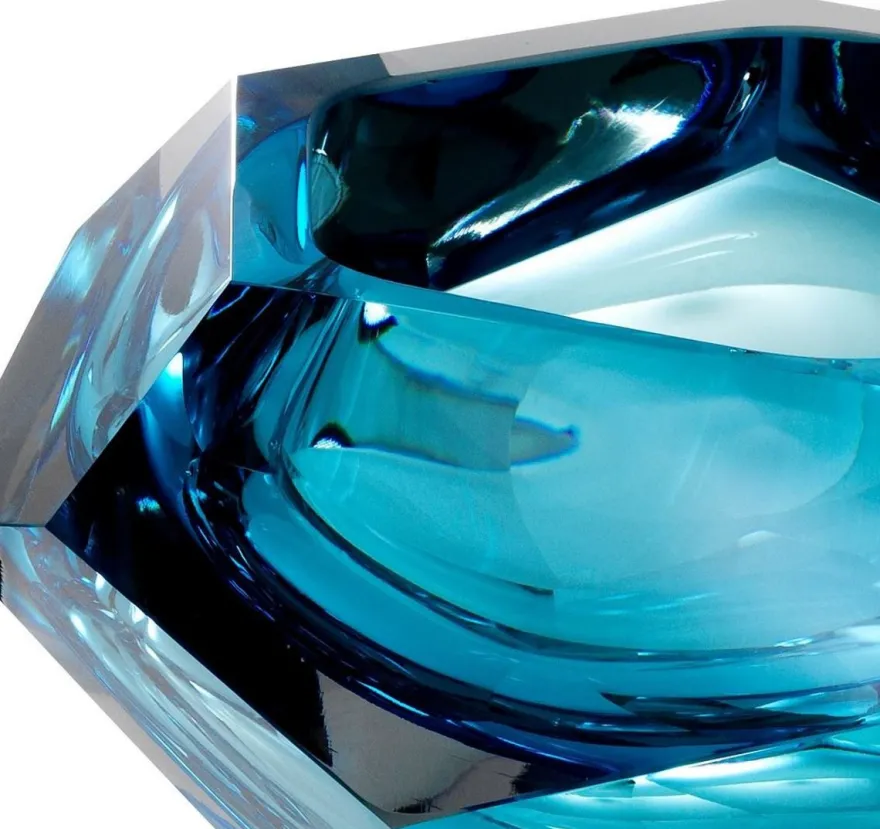 Casa Padrino Luxus Kristallglas Schüssel Blau 20 x 20 x H. 9,5 cm - Sechseckige Deko Schüssel - Luxus Accessoires