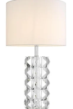 Casa Padrino Luxus Kristallglas Tischleuchte Silber / Weiß Ø 43 x H. 75 cm - Hotel & Restaurant Tischlampe mit Lampenschirm