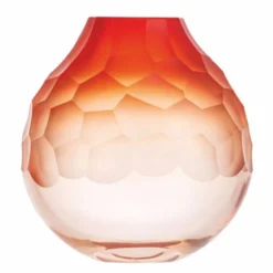 Casa Padrino Luxus Kristallglas Vase Korallenrot Ø 15 x H. 15 cm - Mundgeblasen & Handgeschliffen