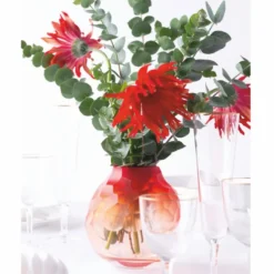 Casa Padrino Luxus Kristallglas Vase Korallenrot Ø 15 x H. 15 cm - Mundgeblasen & Handgeschliffen