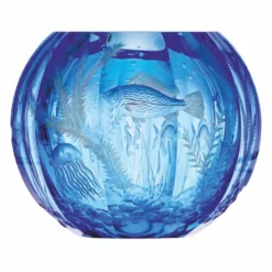 Casa Padrino Luxus Kristallglas Vase Blau Ø 20 x H. 20 cm - Mundgeblasen & Handgeschliffen