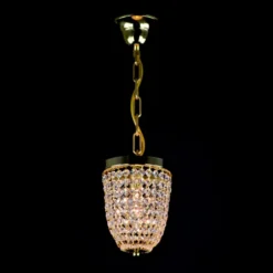 Casa Padrino Luxus Kristall Hängeleuchte Gold Ø 15 x H. 20 cm - Prunkvolle Messing Hängeleuchte mit böhmischem Kristallglas - Barock Möbel - Edel & Prunkvoll