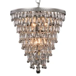Casa Padrino Luxus Kristall Kronleuchter Silber Ø 46 x H. 50 cm - Kegelförmiger Kronleuchter mit 5 Etagen