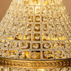 Casa Padrino Luxus Kristall Kronleuchter Gold Ø 34 x H. 80 cm - Prunkvoller Kronleuchter mit Kristallkugel