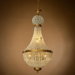 Casa Padrino Luxus Kristall Kronleuchter Gold Ø 34 x H. 80 cm - Prunkvoller Kronleuchter mit Kristallkugel