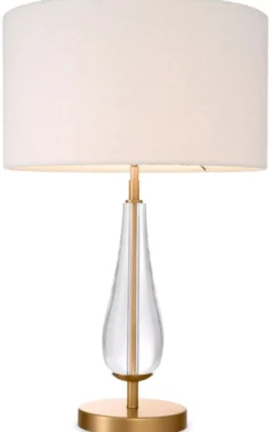 Casa Padrino Luxus Kristall Tischleuchte Antik Messing / Creme Ø 45 x H. 70,5 cm - Elegante Schreibtischleuchte mit edlem Kristallglas - Luxus Leuchten - Luxus Möbel - Luxus Interior