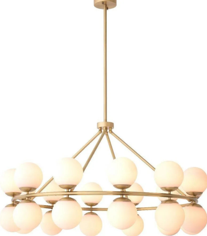 Casa Padrino Luxus Kronleuchter Antik Messingfarben / Weiß Ø 115 x H. 65 cm - Moderner Metall Kronleuchter mit runden Glas Lampenschirmen - Luxus Kollektion