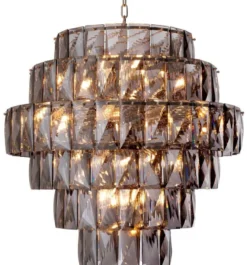 Casa Padrino Luxus Kronleuchter Grau / Silber Ø 80 x H. 80 cm - Moderner runder Kristallglas Kronleuchter - Luxus Qualität